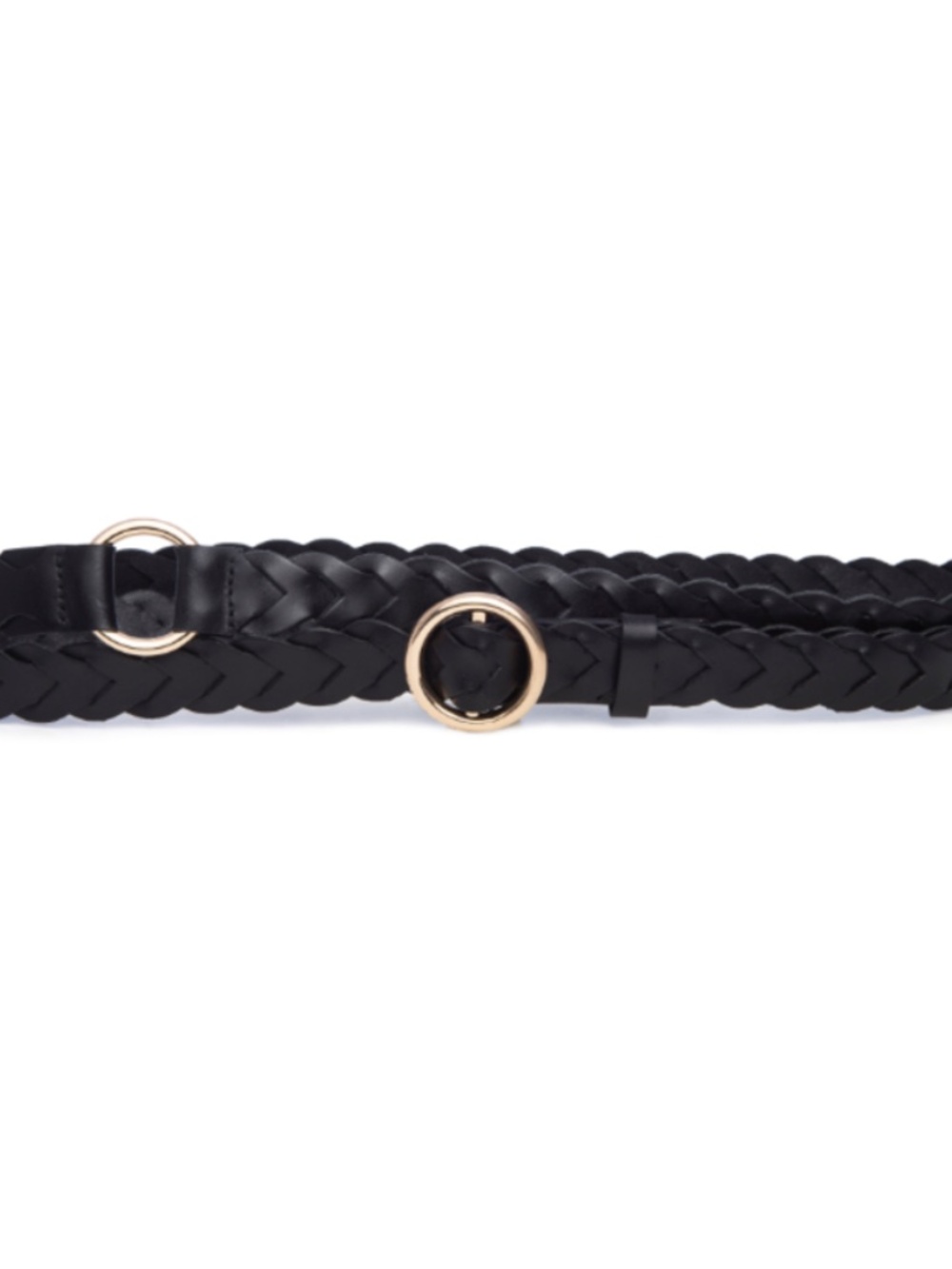 Frame The Double Wrap Leather Belt Black Braided Leather Gold Hardware O-Rings M